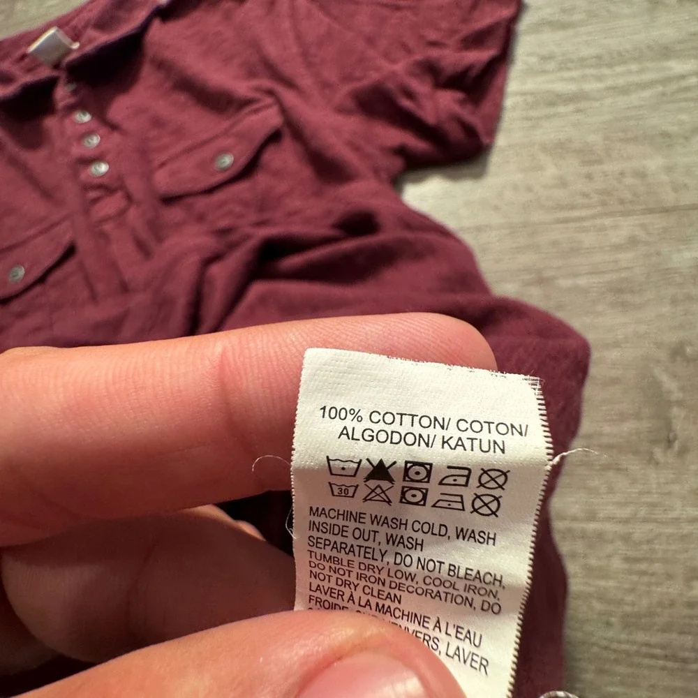 Lucky Brand Polo Shirt Mens M Burgundy Red 100% Cotton Slub Knit Outdoor Pockets